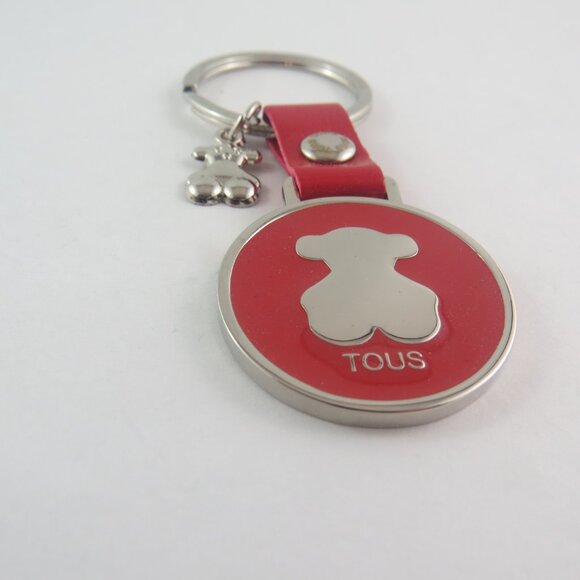 Tous Teddy Bear Keychain – Red Leather Key Ring with Silver Bear Charm, - Picture 4 of 5